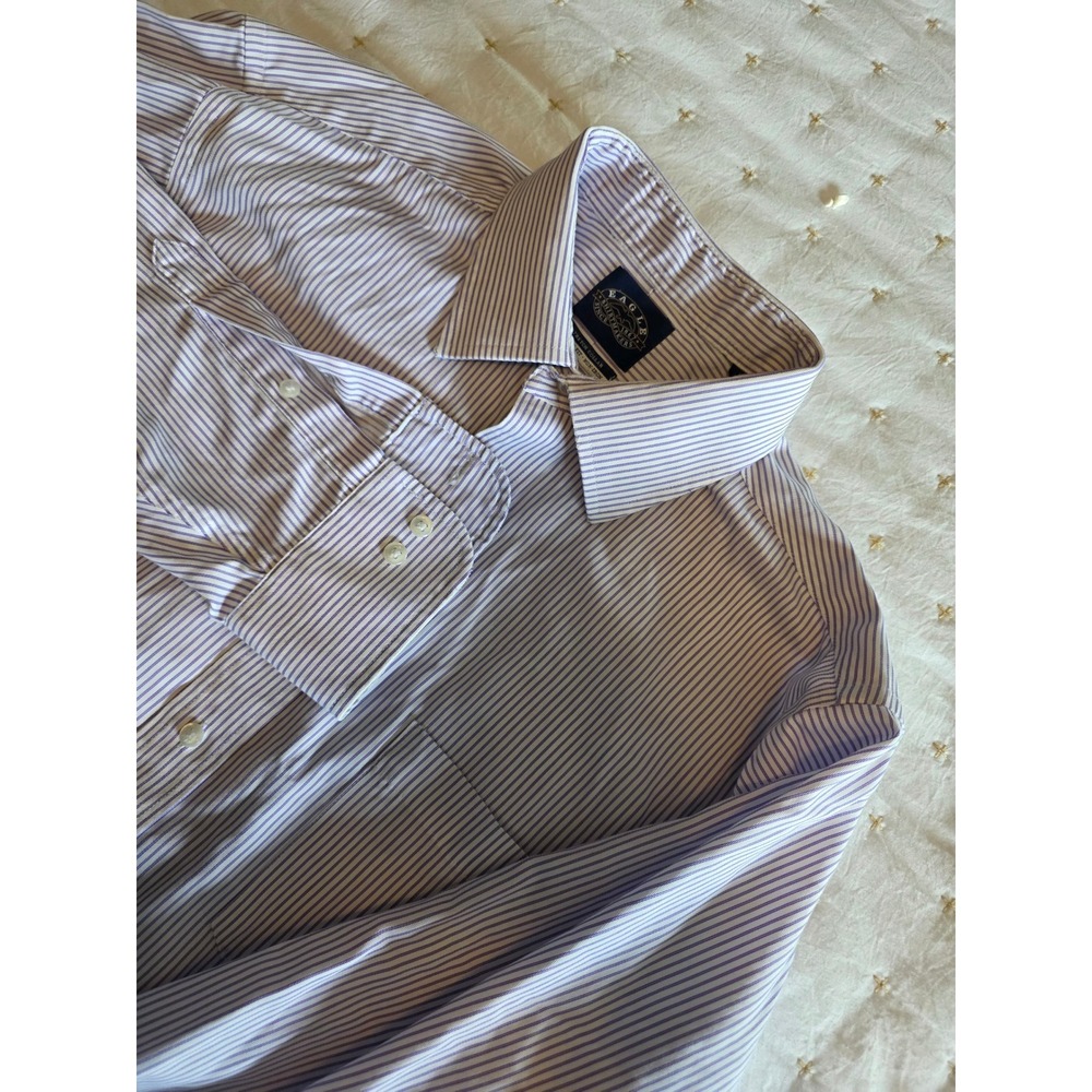 Eagle Shirtmakers Mens 17 34/35 Regular Fit NonIron Pinstripe Dress Shirt Purple